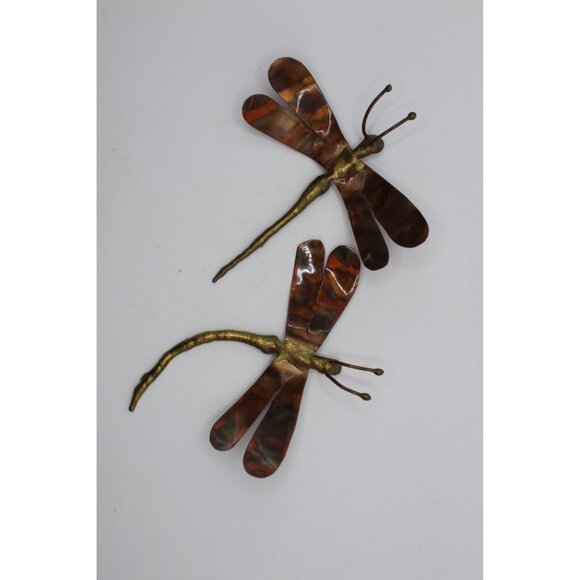 Copper and Brass Dragonfly Wall Art – Pair of Handmade Insect Sculptures, 4.5x5 - Picture 2 of 4